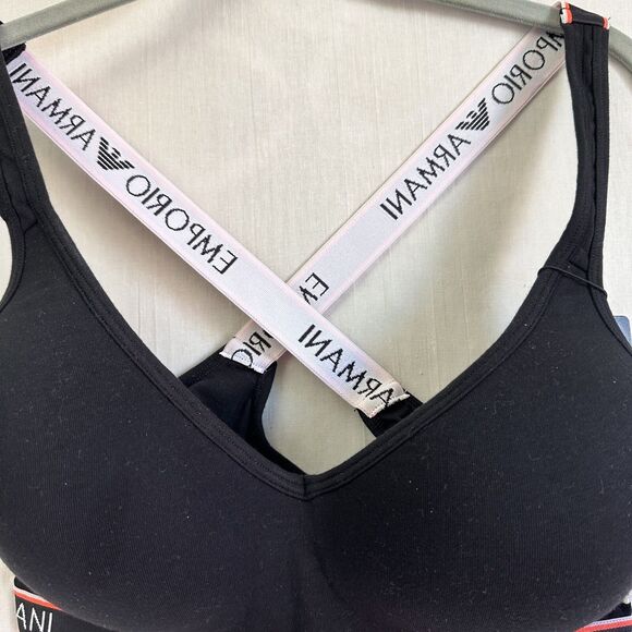 Emporio Armani Women's Iconicic Logoband Cotton Blend Black Bralette Bra SZ XL - Picture 2 of 10